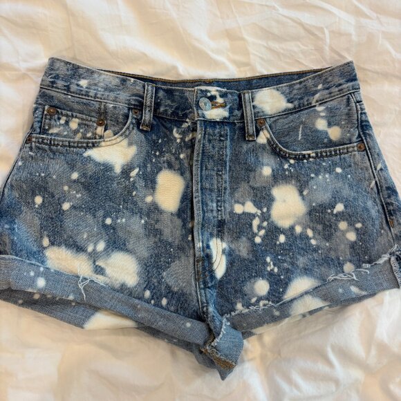 Re/Done Splash Denim 70's High Rise Shorts, Size 29 - Picture 3 of 7